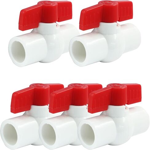 5 قطع من الصمامات الكروية البلاستيكية مقاس 1/2 بوصة، وصمامات إيقاف المياه، ومقبس 20 مم بمقبض على شكل حرف T أحمر، تم تصنيفها عند 150 رطل لكل بوصة مربعة من تجهيزات الأنابيب لحمام السباحة وأنظمة السباكة والري in Kuwait