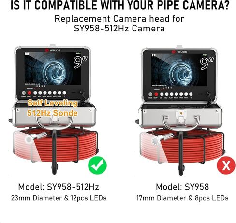 استبدال رأس كاميرا الصرف الصحي مع جهاز إرسال سوند مدمج 512 هرتز، متوافق فقط مع الموديلات: SY958-512 هرتز وF5860، قطر 23 مم (0.9 بوصة)، التسوية الذاتية، ملحقات مسبار 12 LED in Kuwait