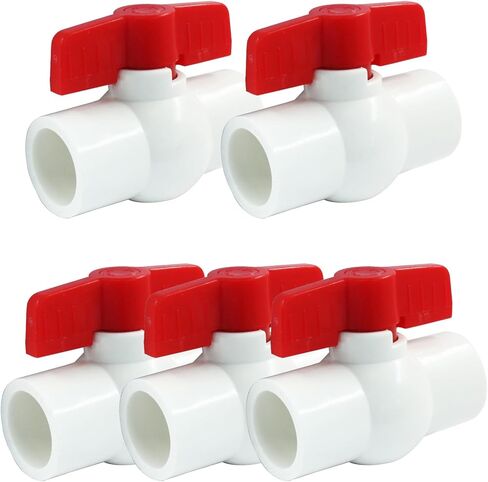 5 Pcs 1/2 Inch PVC Ball Valves, Water Shut Off Valves, 20mm Socket with Red T-Handle, Rated at 150 PSI Pipe Fittings for Swimming Pool, Plumbing & Irrigation Systems in Saudi Arabia