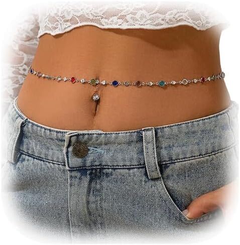 Simple Colorful Crystal Body Chain for Women Waist Sexy Summer Rhinestone Bead Belly Body Chain Jewelry Bikini Beach Waist Chain Jewelry in Saudi Arabia