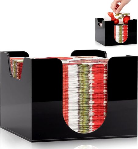 Acrylic Cocktail Napkin Holder Deep for 5 x 5 Inch Napkin Black Bar Napkin Holder Caddy Square Paper Napkin Holder Guest Towel Holder Napkin Dispenser for Coffee Bar Restaurant Home 5.7x5.7x4.1 Inch in Kuwait