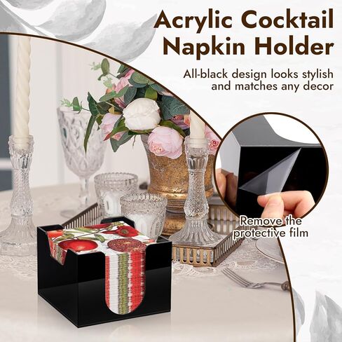 Acrylic Cocktail Napkin Holder Deep for 5 x 5 Inch Napkin Black Bar Napkin Holder Caddy Square Paper Napkin Holder Guest Towel Holder Napkin Dispenser for Coffee Bar Restaurant Home 5.7x5.7x4.1 Inch in Kuwait