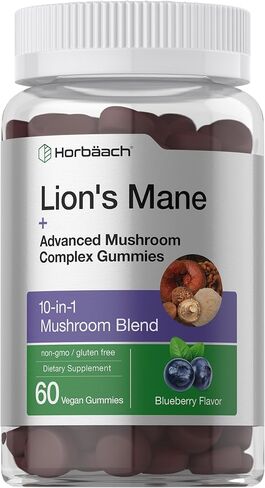 ملحق Horbaach Lions Mane | 60 علكة | مجمع الفطر 10 في 1 | مع ذيل الديك الرومي، وريشي، وكورديسيبس، وشاجا، ومايتاكي، وشيتاكي | نكهة التوت | غير معدل وراثيًا وخالي من الغلوتين in Saudi Arabia
