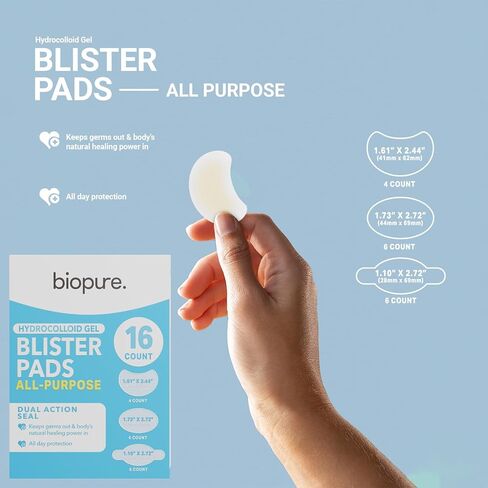 Biopure Hydrocolloid Gel Blister Bandages Pads – Waterproof, Ultra-Thin, All-Day Protection – Dual Action Seal Keeps Germs Out – Blister Bandage for Toes, Heels & Feet (Pack of 1, 16, Count) in Saudi Arabia