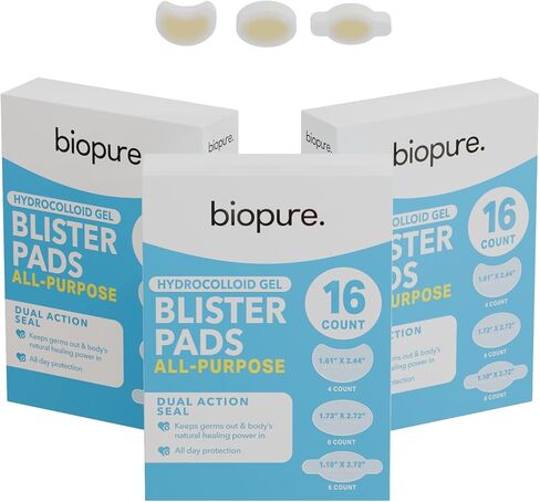 Biopure Hydrocolloid Gel Blister Bandages Pads – Waterproof, Ultra-Thin, All-Day Protection – Dual Action Seal Keeps Germs Out – Blister Bandage for Toes, Heels & Feet (Pack of 1, 16, Count) in Saudi Arabia