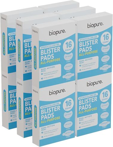 Biopure Hydrocolloid Gel Blister Bandages Pads – Waterproof, Ultra-Thin, All-Day Protection – Dual Action Seal Keeps Germs Out – Blister Bandage for Toes, Heels & Feet (Pack of 1, 16, Count) in Saudi Arabia