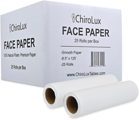 Chirolux Face Paper – Absorbent Disposable Face Cradle Smooth Surface Paper Rolls for Medical & Chiropractic Tables, 8.5" x 125' (25 Rolls) in Saudi Arabia