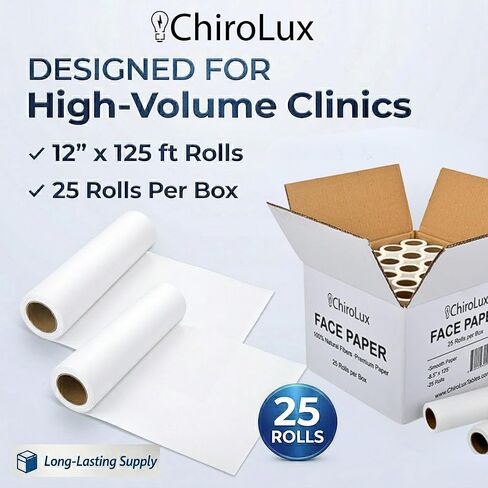 Chirolux Face Paper – Absorbent Disposable Face Cradle Smooth Surface Paper Rolls for Medical & Chiropractic Tables, 8.5" x 125' (25 Rolls) in Saudi Arabia