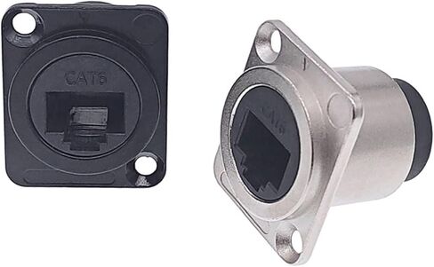 D نوع RJ45 موصل CAT6 أنثى إلى أنثى معدن RJ45 لوحة مقابس تركيب أسود فضي 1 قطعة (أسود) in Kuwait