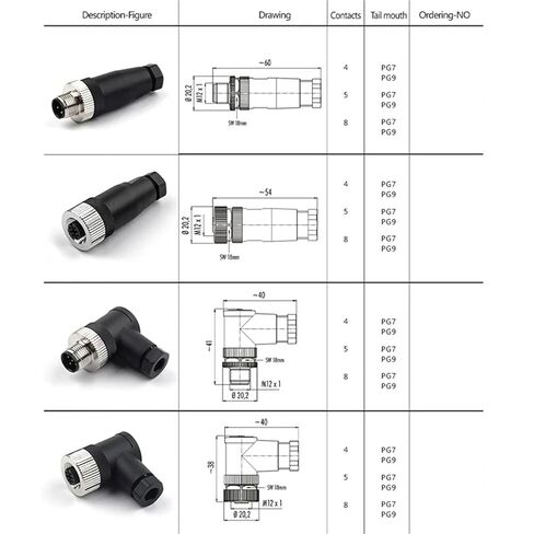 1Pcs M12-PG7 PG9 Socket Connector 3 4 5 8 Pin Straight Bent Male Female Screw Threaded Coupling(PG9 Female Bent,3 Pin) in Kuwait