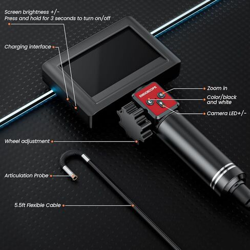 Two-Way Articulating Borescope Camera with Light: Borescope Industrial Endoscope Camera - Flexible Waterproof Inspection Bore Scope for Plumbing Automotive Sewer in Saudi Arabia