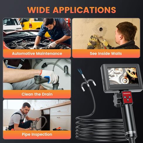 Two-Way Articulating Borescope Camera with Light: Borescope Industrial Endoscope Camera - Flexible Waterproof Inspection Bore Scope for Plumbing Automotive Sewer in Saudi Arabia
