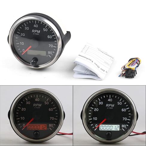 85 مللي متر مقياس سرعة الدوران 0-8000 دورة في الدقيقة 12 فولت/24 فولت العنبر/الضوء الأبيض RPM مقياس مع ساعة للبنزين البنزين سيارة قارب in Saudi Arabia