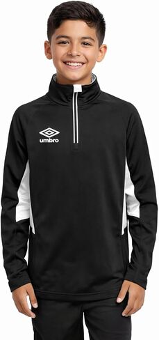 Umbro Big Boys Youth Off Field Pullover Jacket, Black/White Large 14-16 in Saudi Arabia