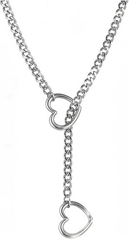 Heart Slip Chain Choker for Women 24" 29" 34" Silver Chunky Chain Choker Necklace Thick Long Chain Collar Punk Rock Outfits for Women in Kuwait