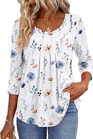 Zeagoo Plus Size Tops for Women Floral Tees Fall 2025 Fashion Crew Neck 3/4 Sleeve Shirt Boho Tunics in Saudi Arabia