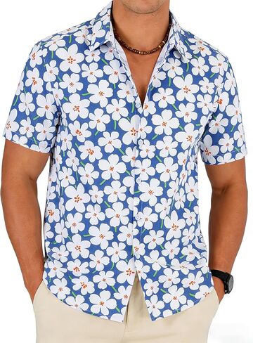 Men's Casual Floral Short Sleeve Shirt in Saudi Arabia