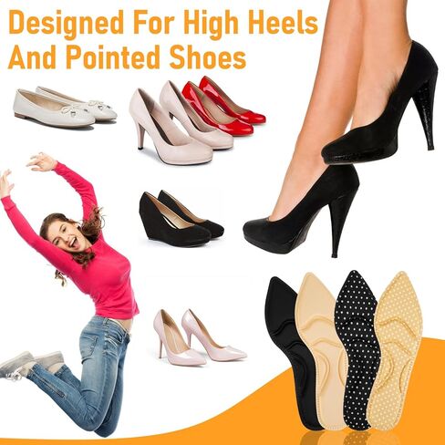 4 Pairs High Heel Insoles, Women Breathable Shoe Inserts, 10 Inch Boot Inserts Foot Cushion, Comfort Sponge Shoe Pads Insert for Women Foot Pain, Arch Pain, Heel Sore, Loose Shoes (Classic 4 Colors) in Saudi Arabia