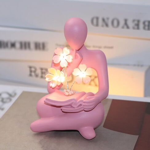 Bookshelf Decor Thinker Statue, Battery Powered Night Light, Modern Abstract Reading Figurines Home Decoration, Living Room Office Shelf Table Desk Decor, Aesthetic Gift in Kuwait