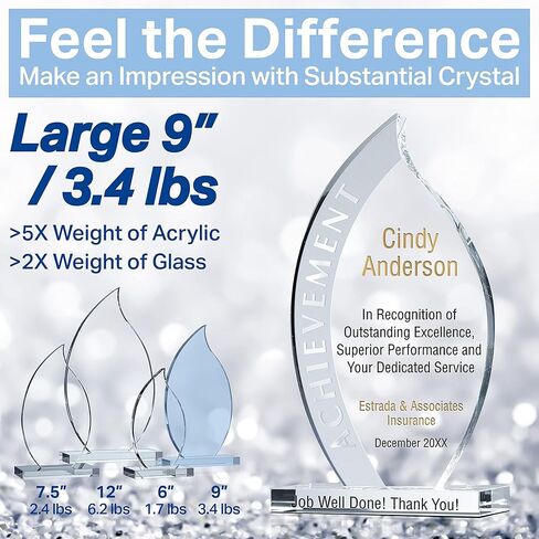 جائزة كريستال على شكل لهب محفورة حسب الطلب، مخصصة باسم الموظف ورسالة الجائزة، جائزة تقدير الإنجازات الفريدة للشركة (L - 9") in Kuwait