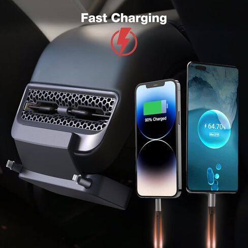 Retractable Cord Car Phone Charger for Tesla Model 3 Model Y 2021 2022 2023 2024, THELIFELICIOUS Tesla Interior Accessories Tesla Rear Air Outlet Expansion Dock with Fast Charging Cables in Kuwait