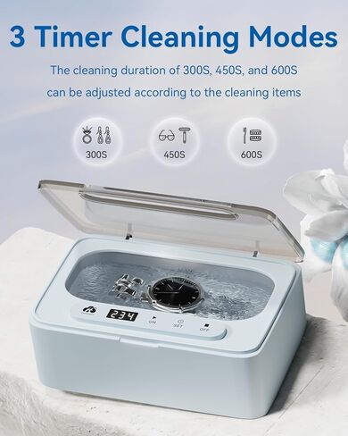 Ultrasonic Jewelry Cleaner, 47kHz Ultrasonic Retainer Cleaner for Jewelry, Eyeglass, Braces, Rings,Watch Band,Dentures, 3 Cleaning Modes Ultrasonic Cleaner Machine, 330ML Capacity Ring Cleaner in Saudi Arabia