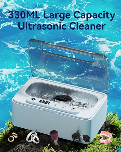 Ultrasonic Jewelry Cleaner, 47kHz Ultrasonic Retainer Cleaner for Jewelry, Eyeglass, Braces, Rings,Watch Band,Dentures, 3 Cleaning Modes Ultrasonic Cleaner Machine, 330ML Capacity Ring Cleaner in Saudi Arabia