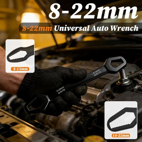 مفتاح ربط توركس ذاتي الضبط 8-22 مم مزدوج الأطراف ذاتي الشد متعدد الوظائف أداة بالوعة إصلاح السباكة مفتاح عزم دوران السيارة لركوب الخيل في الهواء الطلق (قطعتان، أسود) in Kuwait