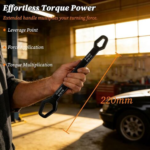 مفتاح ربط توركس ذاتي الضبط 8-22 مم مزدوج الأطراف ذاتي الشد متعدد الوظائف أداة بالوعة إصلاح السباكة مفتاح عزم دوران السيارة لركوب الخيل في الهواء الطلق (قطعتان، أسود) in Kuwait