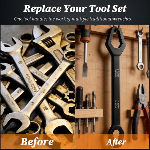 مفتاح ربط توركس ذاتي الضبط 8-22 مم مزدوج الأطراف ذاتي الشد متعدد الوظائف أداة بالوعة إصلاح السباكة مفتاح عزم دوران السيارة لركوب الخيل في الهواء الطلق (قطعتان، أسود) in Kuwait