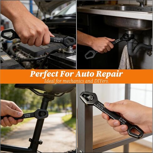 مفتاح ربط توركس ذاتي الضبط 8-22 مم مزدوج الأطراف ذاتي الشد متعدد الوظائف أداة بالوعة إصلاح السباكة مفتاح عزم دوران السيارة لركوب الخيل في الهواء الطلق (قطعتان، أسود) in Kuwait