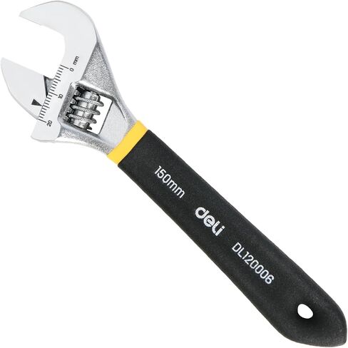 deli 6" Adjustable Wrench Heavy-Duty Chrome Anti-Slip Grip, Smooth-Jaw, Cr-V Steel, Wide Opening for Plumbing & DIY in Saudi Arabia