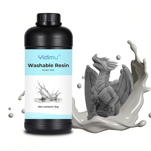 طابعة ثلاثية الأبعاد راتنج سريع قابل للغسل في الماء، 405 نانومتر LCD فوتوبوليمر معالج بالأشعة فوق البنفسجية للحصول على دقة عالية، رائحة منخفضة، غير هشة، رمادي، 500 جرام in Kuwait