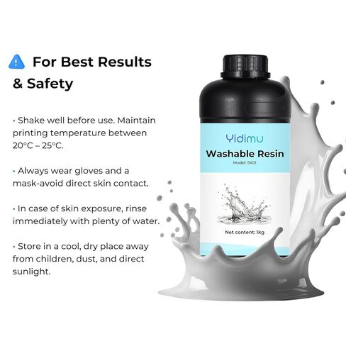 طابعة ثلاثية الأبعاد راتنج سريع قابل للغسل في الماء، 405 نانومتر LCD فوتوبوليمر معالج بالأشعة فوق البنفسجية للحصول على دقة عالية، رائحة منخفضة، غير هشة، رمادي، 500 جرام in Kuwait