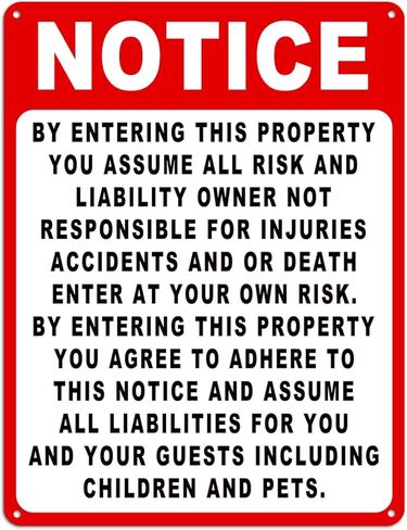 Not Responsible For Accidents Or Injuries Sign, Risk Warning Signs For Property, 9'' X 12'' Enter At Your Own Risk Industrial/No Intrusion Warning Sign in Kuwait