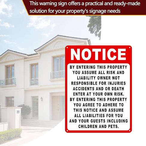 Not Responsible For Accidents Or Injuries Sign, Risk Warning Signs For Property, 9'' X 12'' Enter At Your Own Risk Industrial/No Intrusion Warning Sign in Kuwait