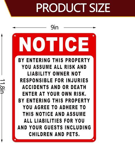 Not Responsible For Accidents Or Injuries Sign, Risk Warning Signs For Property, 9'' X 12'' Enter At Your Own Risk Industrial/No Intrusion Warning Sign in Kuwait