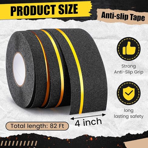 شريط مضاد للانزلاق مقاس 4 بوصات × 80 قدمًا مع شريط عاكس، شريط لاصق للدرج غير قابل للانزلاق في الهواء الطلق، مداس سلالم عالية الجر غير قابلة للانزلاق للسلالم الداخلية ومنحدرات الخطوة وأسطح القوارب in Kuwait