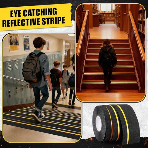 شريط مضاد للانزلاق مقاس 4 بوصات × 80 قدمًا مع شريط عاكس، شريط لاصق للدرج غير قابل للانزلاق في الهواء الطلق، مداس سلالم عالية الجر غير قابلة للانزلاق للسلالم الداخلية ومنحدرات الخطوة وأسطح القوارب in Kuwait