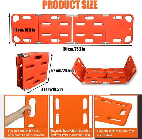 Foldable Spine Board Stretcher with Straps - Lightweight EMT Transfer Backboard for Patient Transport, Water Rescue & Hospital Use, 4-Fold Design for Easy Storage in Saudi Arabia