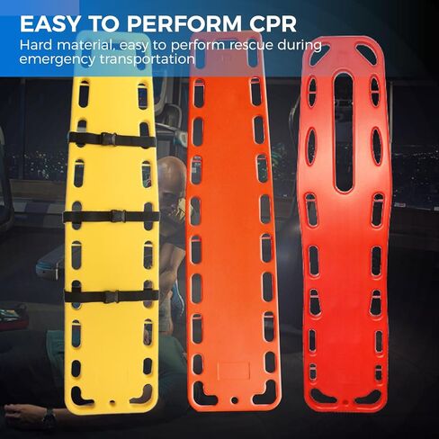 نقالة خفيفة الوزن للعمود الفقري مع أشرطة - لوحة خلفية EMT محمولة لنقل المرضى وتثبيتهم، معدات إنقاذ بلاستيكية متينة من البولي إيثيلين (أصفر) in Saudi Arabia
