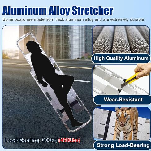Adjustable Folding Aluminum Spine Stretcher - Detachable Transfer Backboard for First Responders & Medical Rescue - Portable Emergency Spine Board for Safe Patient Transport in Saudi Arabia