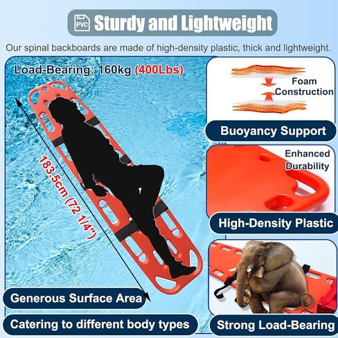Lightweight Emergency Rescue Transfer Board with Straps - Spine Immobilization for Adults, Ideal for Public Swimming Pools & Water Rescue Situations in Saudi Arabia
