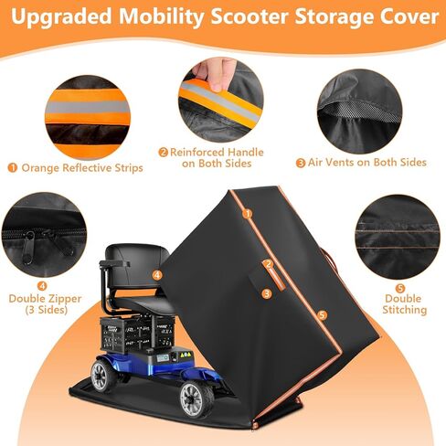 Mobility Scooter Storage Cover 49"L x 23"W x 41"H Black Mobility Scooter Cover Waterproof Outdoor Fully Enclosed with Reflective Strips Suitable for Indoor & Outdoor Storage and Travel in Kuwait