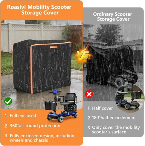 Mobility Scooter Storage Cover 49"L x 23"W x 41"H Black Mobility Scooter Cover Waterproof Outdoor Fully Enclosed with Reflective Strips Suitable for Indoor & Outdoor Storage and Travel in Kuwait