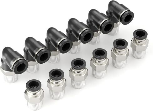 1/4 "OD إلى 3/8" NPT الموضوع الكوع الذكور ومجموعة مستقيمة توصيل سريع الهواء المناسب موصل قفل دفع هوائي (حزمة من 12) in Kuwait