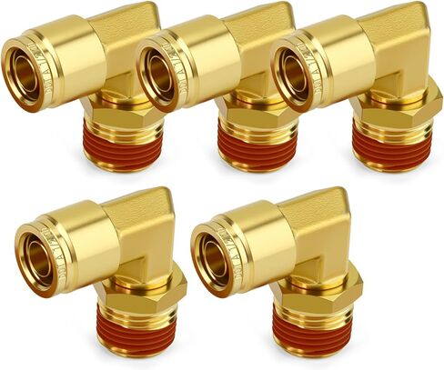 5PCS Brass 90 Degree Elbow DOT Push to Connect Fittings, 3/8" OD x 1/2" NPT Male Union Tube Air Brake Line Fittings for Truck Trailer Air Brake Line and Industrial Pneumatic Systems in Kuwait