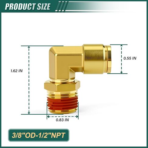 5PCS Brass 90 Degree Elbow DOT Push to Connect Fittings, 3/8" OD x 1/2" NPT Male Union Tube Air Brake Line Fittings for Truck Trailer Air Brake Line and Industrial Pneumatic Systems in Kuwait