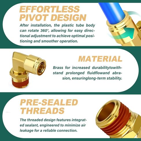 5PCS Brass 90 Degree Elbow DOT Push to Connect Fittings, 3/8" OD x 1/2" NPT Male Union Tube Air Brake Line Fittings for Truck Trailer Air Brake Line and Industrial Pneumatic Systems in Kuwait