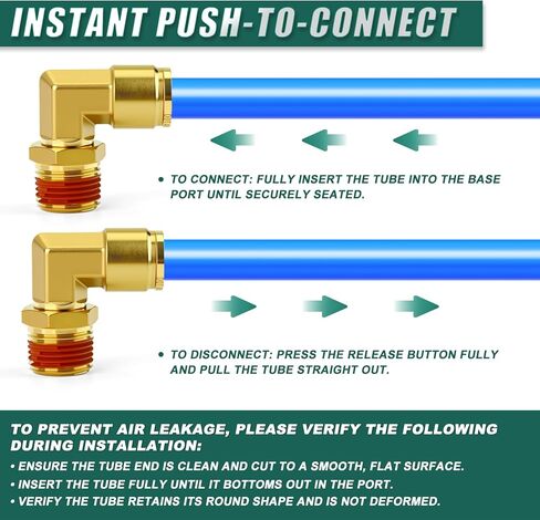 5PCS Brass 90 Degree Elbow DOT Push to Connect Fittings, 3/8" OD x 1/2" NPT Male Union Tube Air Brake Line Fittings for Truck Trailer Air Brake Line and Industrial Pneumatic Systems in Kuwait